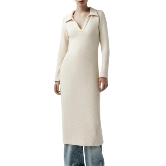 Zara Beige tweed Boucle Long dress sizes S & M - Picture 1 of 13